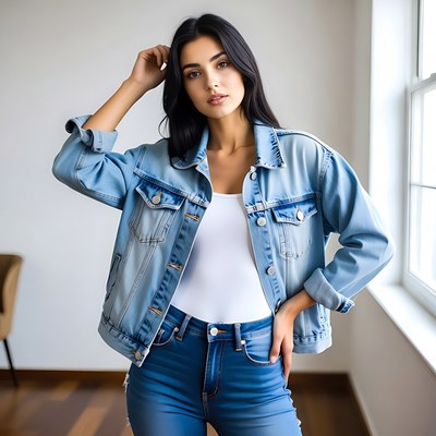 Young woman in denim outfit indoors