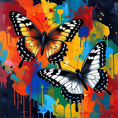 Butterflies on colorful canvas