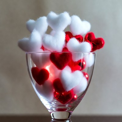 Heart decorations in a glass bowl