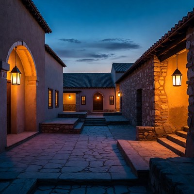 Sunset at an old stone village