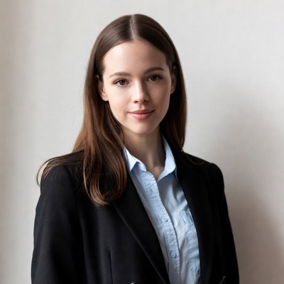 Young woman in black suit