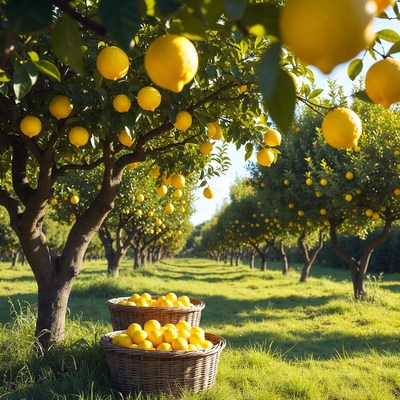 Lemons growing in the orchard