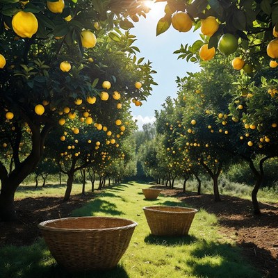 Lemon harvesting in orchard under sunlight