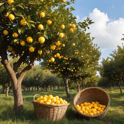 Lemon harvest in sunny orchard