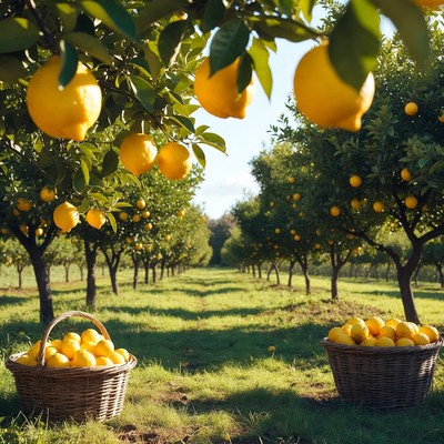 Lemon picking in orchard during afternoon