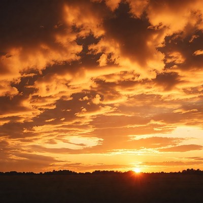 Sunset over open fields at dusk