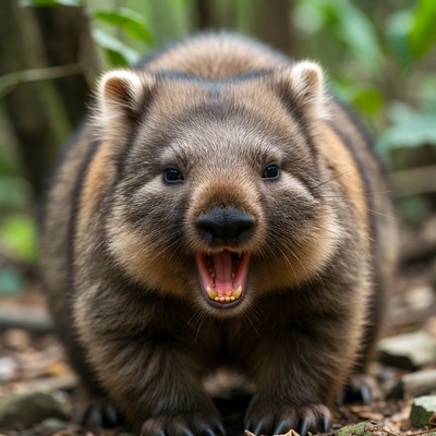 Wombat showing teeth in nature