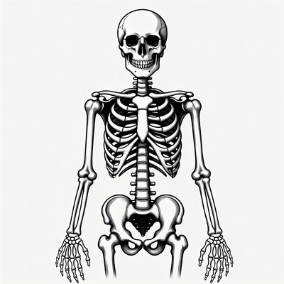 Human skeleton diagram in front view