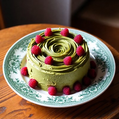 Delicious cake with raspberries on a plate