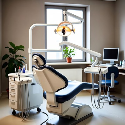 Dental office with treatment chair and tools