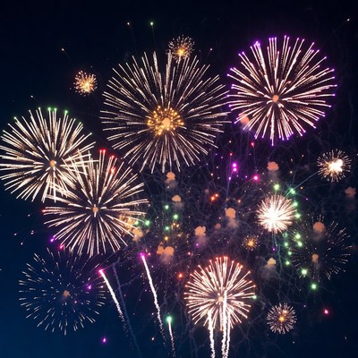 Colorful fireworks light up night sky