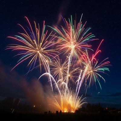 Colorful fireworks display at night