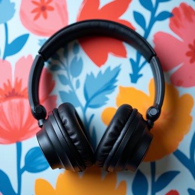 Headphones on a colorful background