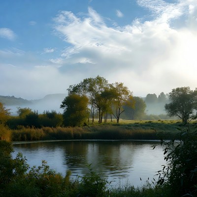 Misty morning by the river