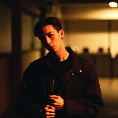 Man stands in dim light at night