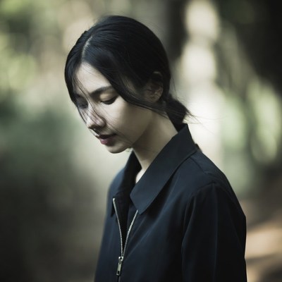 Woman standing in wooded area