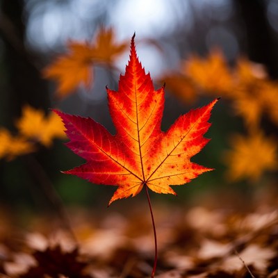 Vibrant red maple leaf in autumn