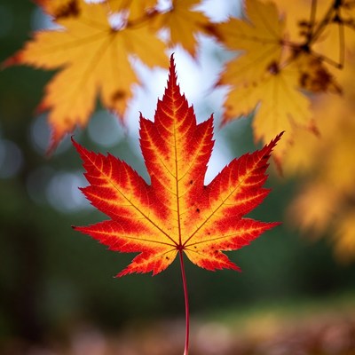 Colorful autumn maple leaf in focus