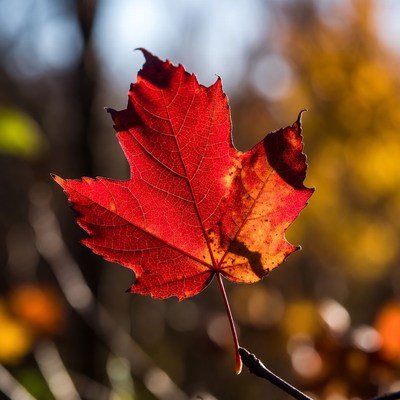 Bright red maple leaf in autumn