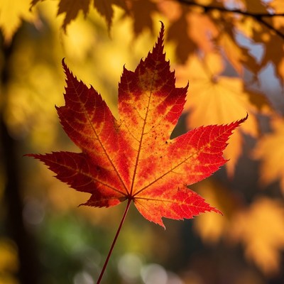 Vibrant red leaf in autumn scenery
