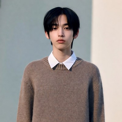 Young person standing outdoors in sweater