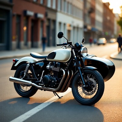 Classic motorcycle parked in city street