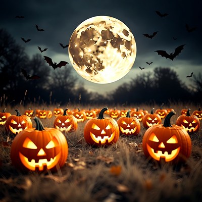 Bright pumpkins under the full moon