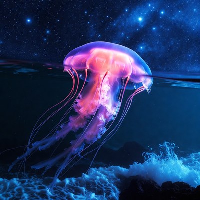 Jellyfish swimming in dark water