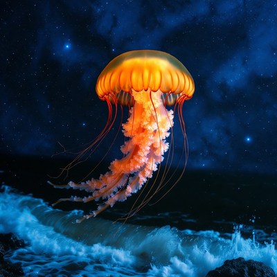 Jellyfish floating above the ocean