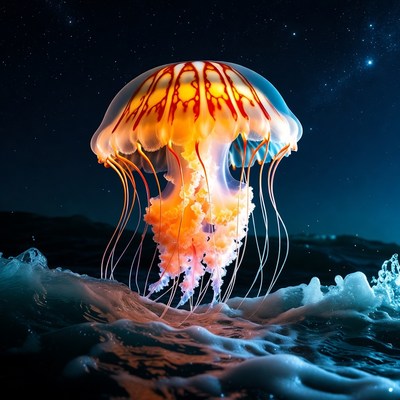 Colorful jellyfish swimming in ocean