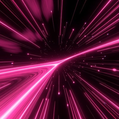 Fast motion through pink light beams
