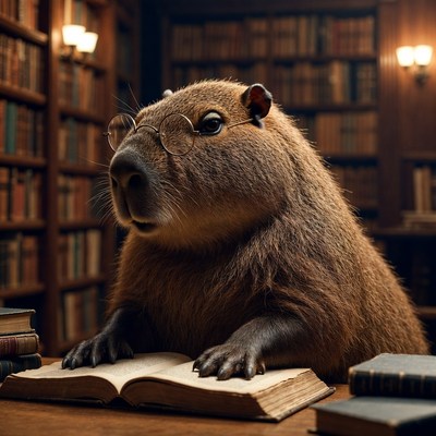 Book reading animal in library