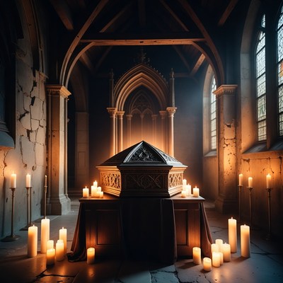 Light around the casket in church