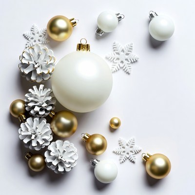 Decorative holiday ornaments on a white surface