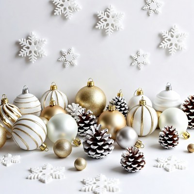 Holiday decorations with ornaments and snowflakes
