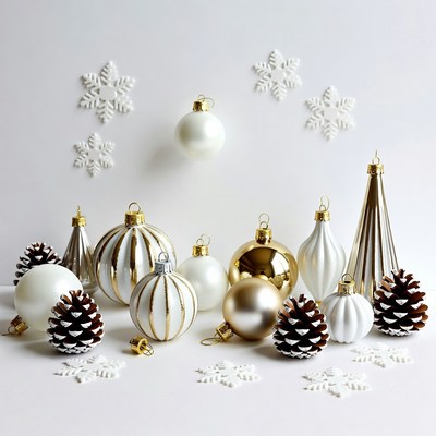 Holiday decorations on white background