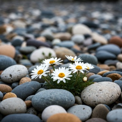 Daisies growing among stones