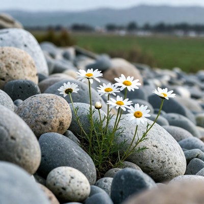 Wildflowers growing among stones