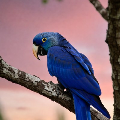 Blue bird on a branch at sunset