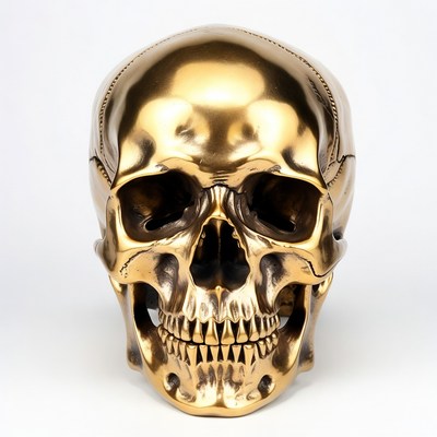 Gold skull decoration display on white background