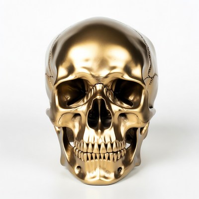 Decorative gold skull display on white background