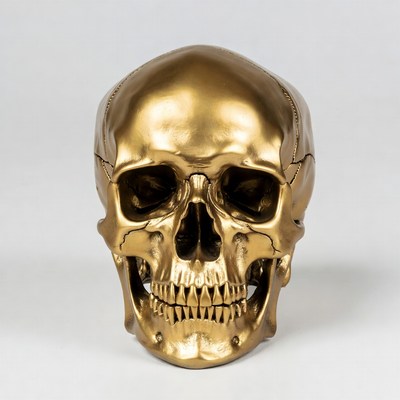 Gold skull design on display