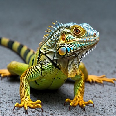 Colorful lizard on gray surface