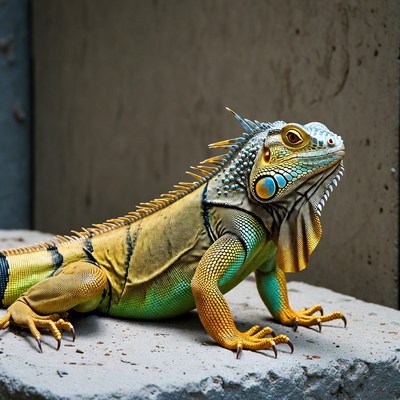 Colorful iguana on stone surface