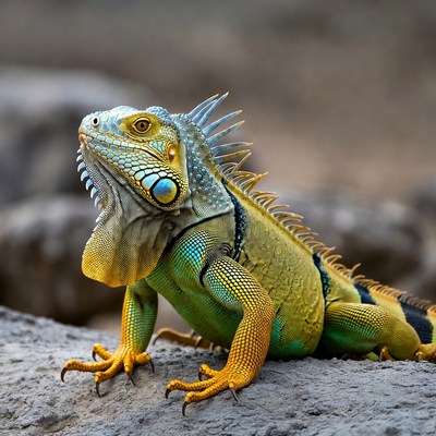 Colorful lizard on rocky surface