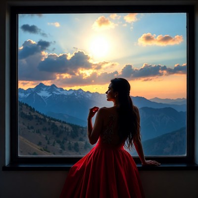 Sunset view from mountain window