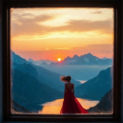 Sunset view from mountain window