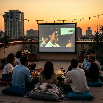 Rooftop movie night with friends