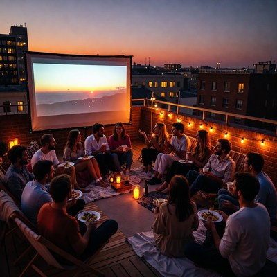 Rooftop movie night with friends
