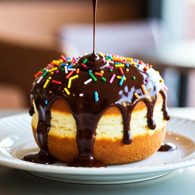 Dessert with chocolate and sprinkles on a plate